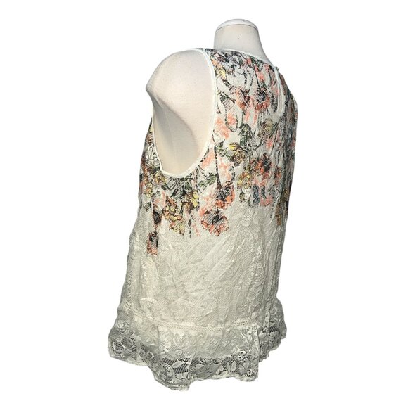 New Directions Womens Floral Embroidered Lace Sleeveless Top Ivory Multicolor Si - Picture 7 of 11